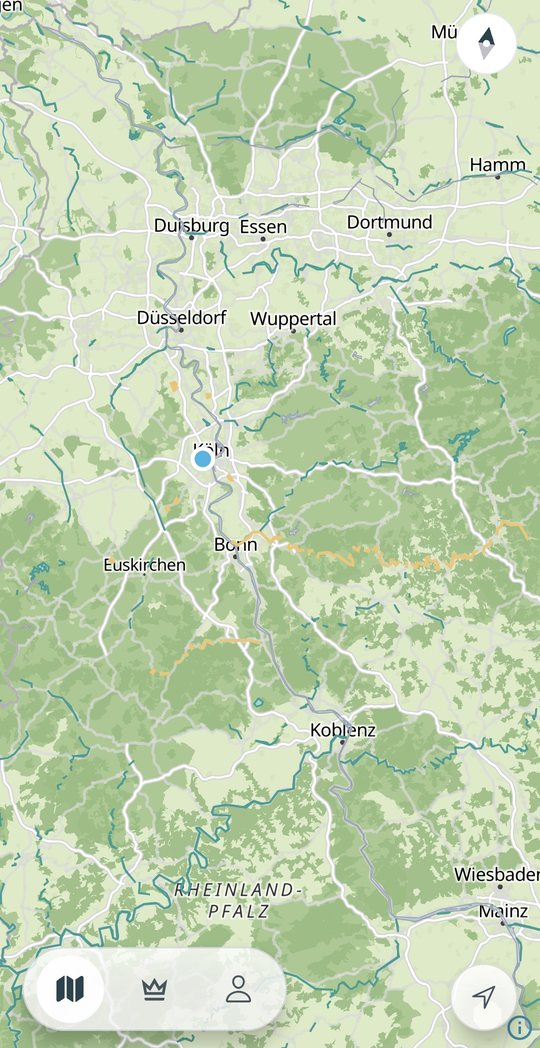 Karte mit Seen und Flüssen zwischen Köln und Koblenz